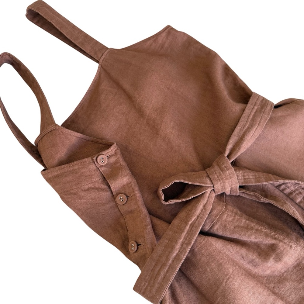 Everlane Linen Side Button Jumpsuit Brown Sz 6 - Picture 3 of 11